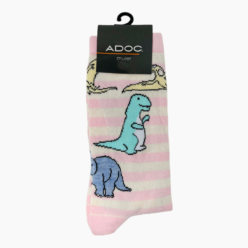 Calcetines Dino unisex color rosado y blanco